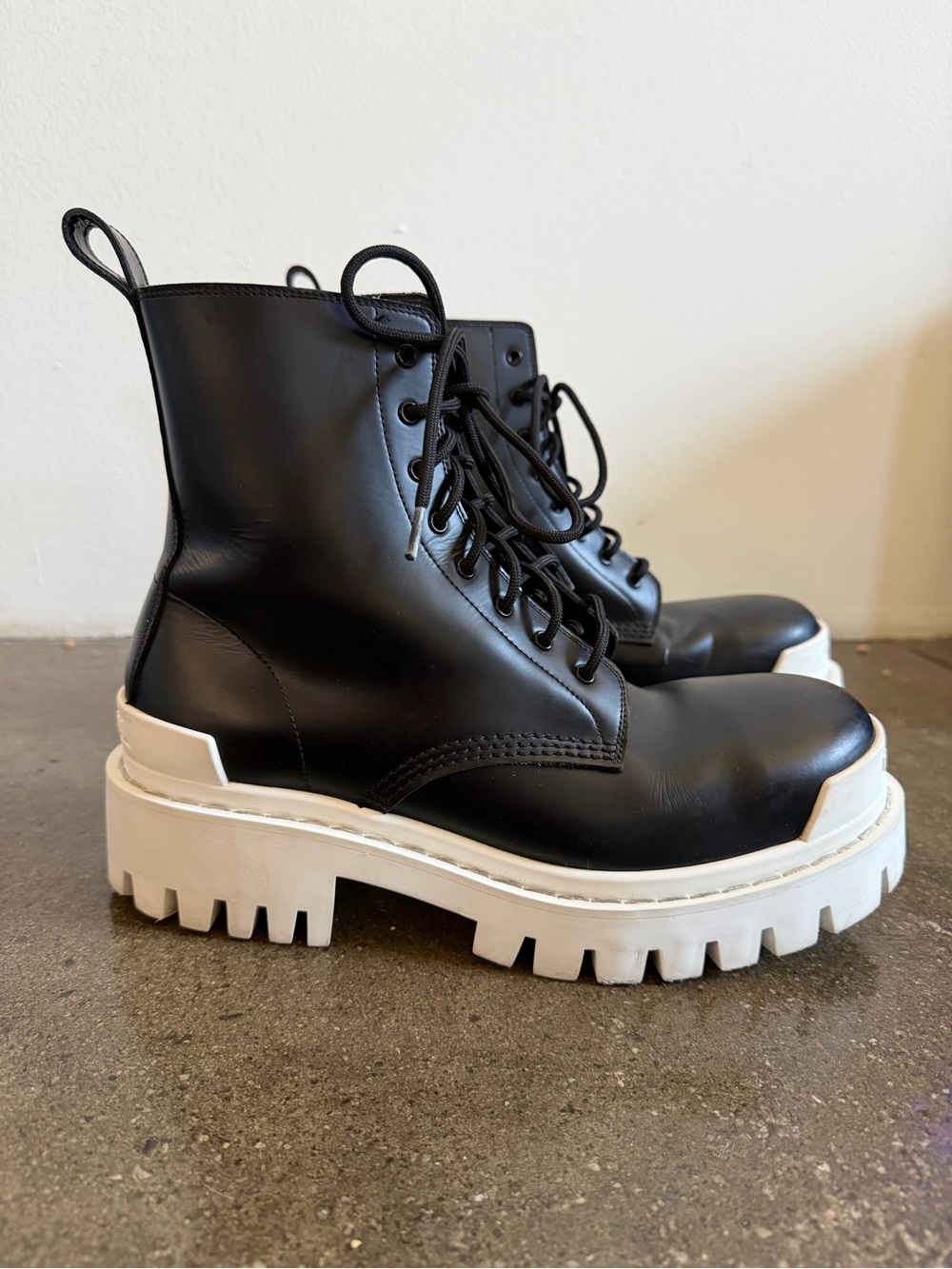 Balenciaga Strike lace up combat boot in black/white